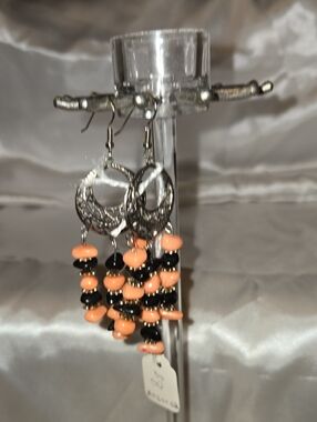 Hand Crafted Black And Salmon Chandelier Earrings
